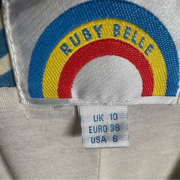 ModCloth Ruby Belle shades of blue ocean waves empire waist dress size 6 - Picture 4 of 6